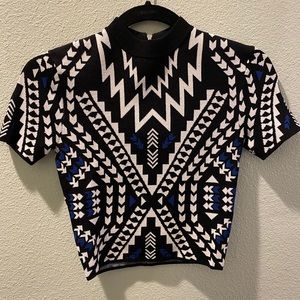 white and blue geometric crop